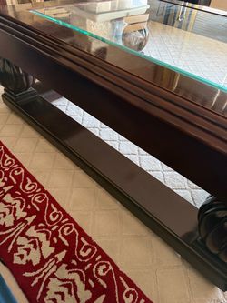 Dark Wood Coffee Table with Glass Top