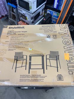 Longview 3-Piece Metal Outdoor Counter Height Dining Set With Padded Sling