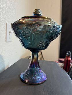 Indiana Iridescent Blue Harvest Grape Carnival Glass