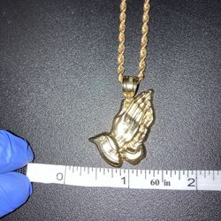 Praying Hands Pendant And Chain Solid Gold Yellow Gold 