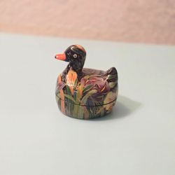 Vintage Hand-Painted Kashmiri Papier-Mâché Duck Trinket Box