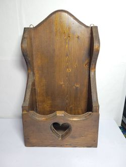 Rustic Wall-Mounted Wooden Storage Bin with Heart Cutouts