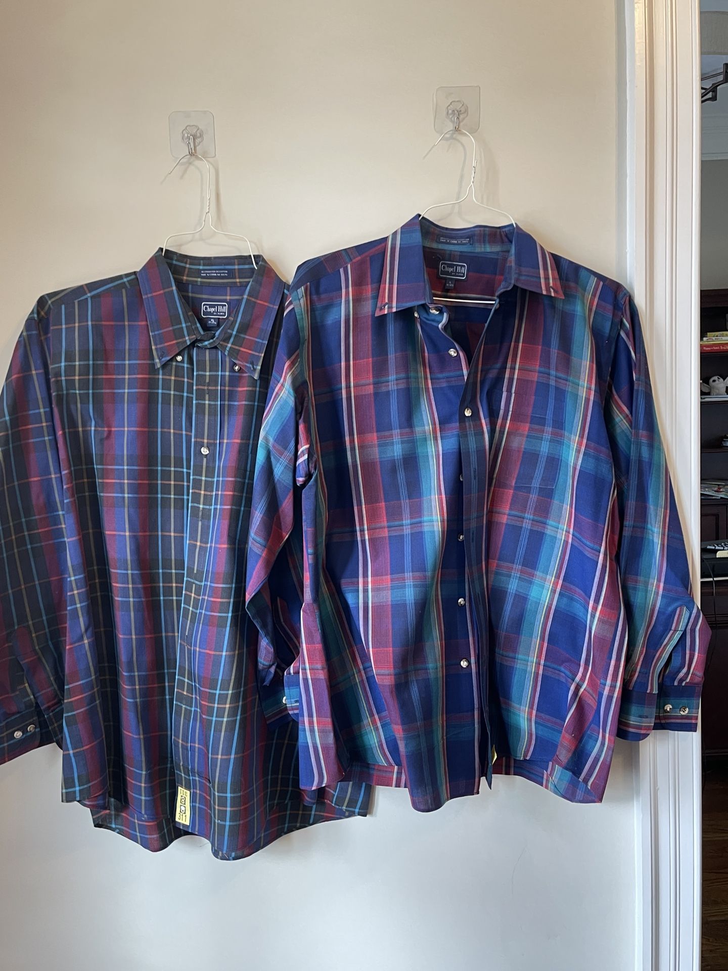vtg MEN’S PLAID Shirt Labeled Chapel Hill by Block SIZE L、XL 2 pcs/$20