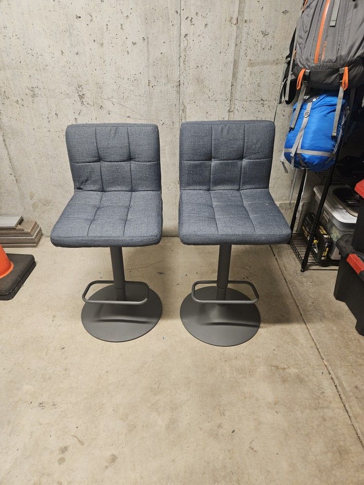 Set of 2 Modern Swivel Bar Stools / Counter Chairs – Blue Fabric
