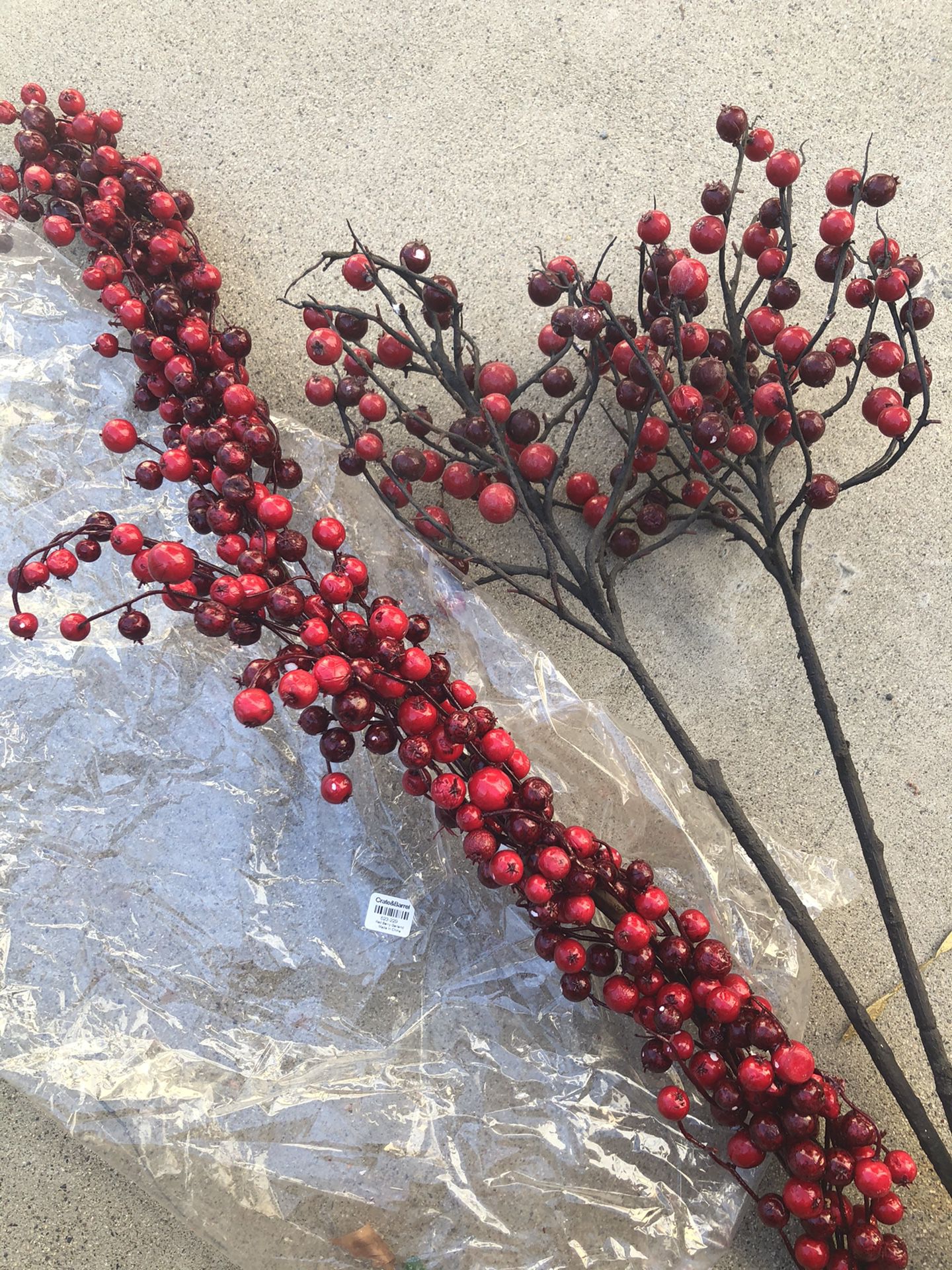 Crate and barrel red berry garland and vase stems