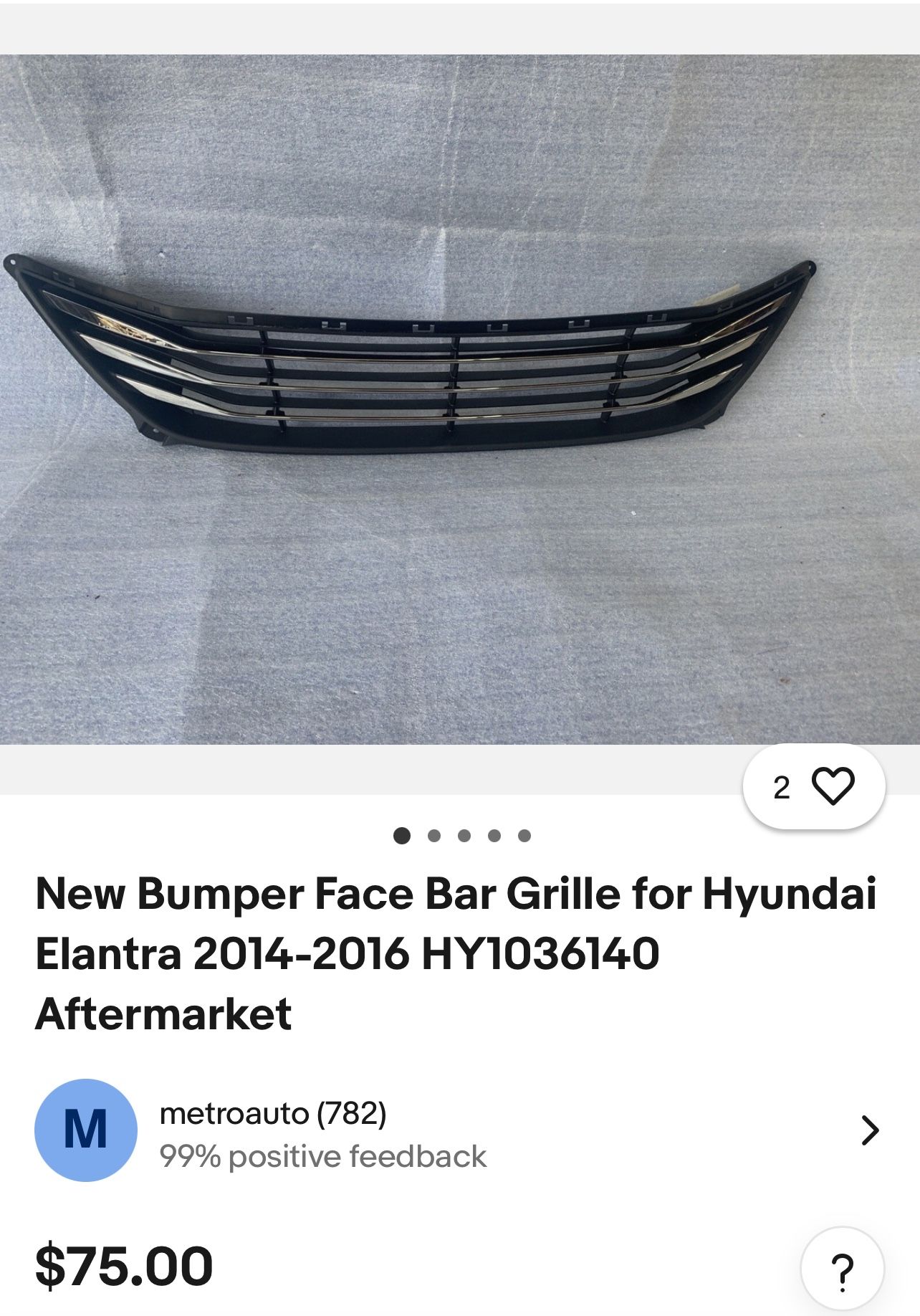 Bumper Face Bar Grille for Hyundai Elantra 2014-2016