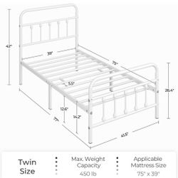 TWIN SIZE ✨️Classic Metal Platform Bed Frame with Victorian Style Iron-Art 