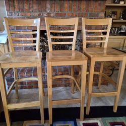 3 Real solid Wood BAR height Stools