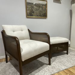 New Woodspring Caned Accent Chair & ottoman Dark Walnut/Cream- Threshold designed with Studio McGee