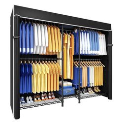 Ulif E12C Heavy Duty Closet Organizer System，Freestanding Clothing Rack, Adjustable Garment Rack 71" W x 16" D x 76.5" H Holds 960 lbs, Black Rack wit