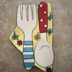 Vintage Hand-Painted Ceramic Fork & Spoon Decor