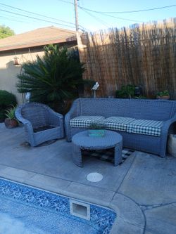 Wicker couch table and one chair