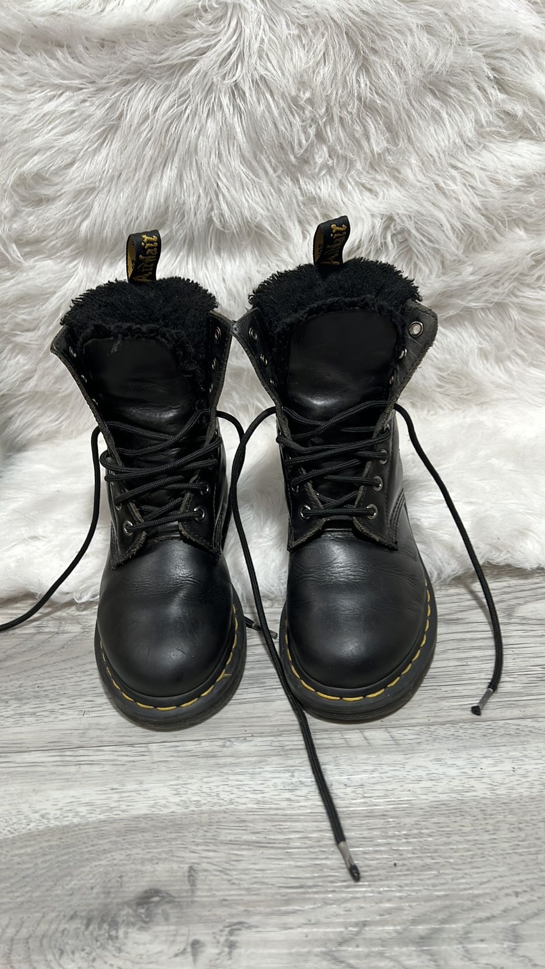 Doc Martens 1460 Serena Faux Fur Lined Black Leather Winter Boots SZ US 5 L UK 3