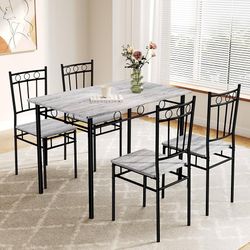 H74-Rectangular Dining Room Table Set with 4 Chairs, Space-Saving Kitchen Table Set for Small Space, Retro Grey