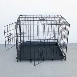 New In Box $30 Double Door 24” Dog Crate Cage Folding Metal Kennel, Plastic Tray 24x17x19 Inches