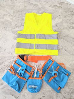 Construction Vest Size S + Hi-Spec Kids Tool Set with Adjustable Tool Belt