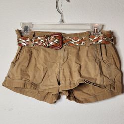 Vintage Hollister Women's Khaki Shorts Size 1 and Gold/Brown Shiny Belt