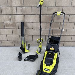 Ryobi 18V Lawn Mower, Leaf Blower & String Trimmer With 4Ah Battery And Charger