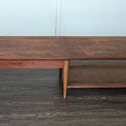 Mid Century Pine & Cane Coffee Table