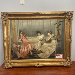 Gold Painted Wood Framed Victorian Women Canvas Print 