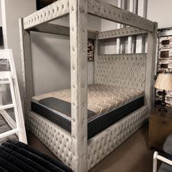 Gray Queen Size Canopy Bed Frame