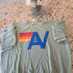 Aviator Nation Logo Stitch Relaxed Crew Sweatshirt Rainbow Stripe, Sage, XXL