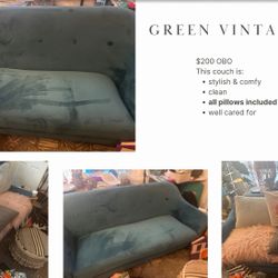 Vintage Green Couch / Loveseat — $200 OBO (Moving Sale)