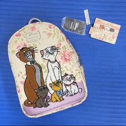 Loungefly Disney Aristocats Chenille  Embroidered Mini Backpack And Matching Cardholder - NWT 