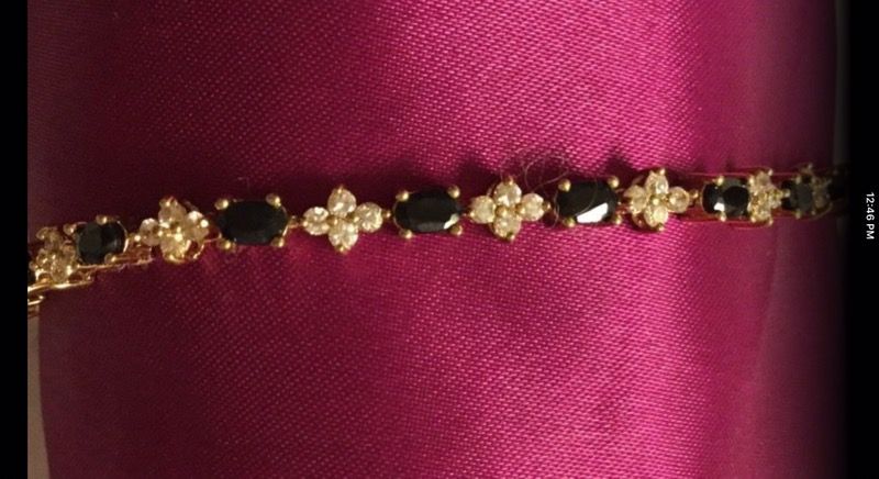 New lower price, Sapphire and gold over silver bracelet with safety chain