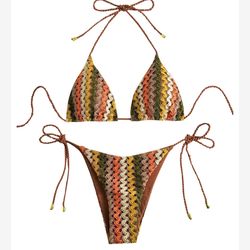 Chic Y2K Zaful Vibrant Crochet Bikini - Size Small Swimsuit Stunning Adjustable