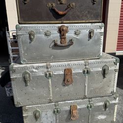 Vintage Aluminum Steamer Trunks Military MCM