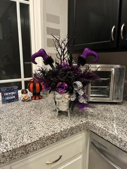 Halloween Skull Floral Arrangement Centerpiece