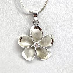 Sterling Floral CZ Pendant Necklace