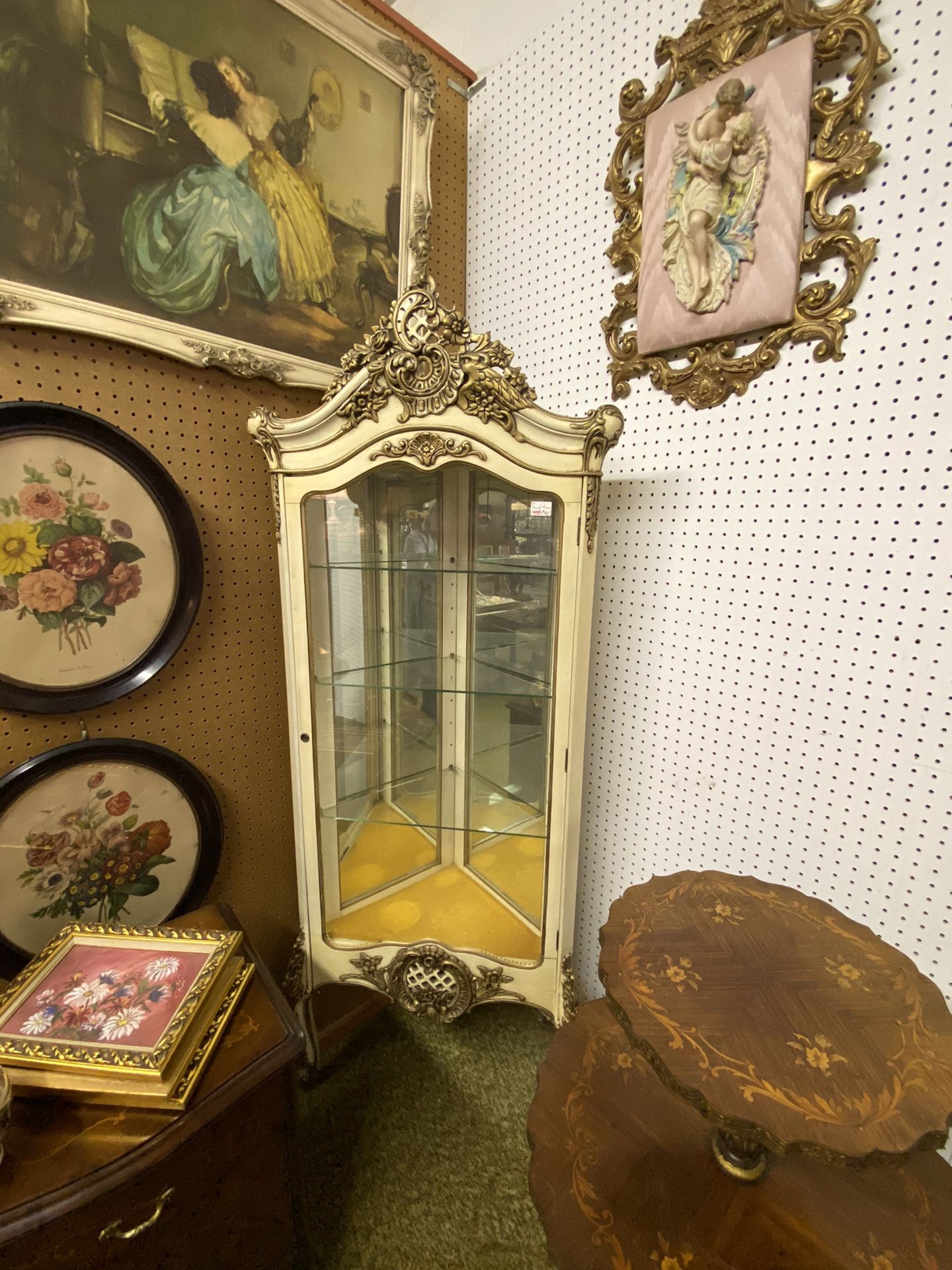 Antique French Provincial Corner Display Cabinet