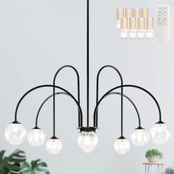 Bagood Modern Sputnik Chandelier Mid Century Chandelier for Dining Room 8-Light 39" Matte Black Large Sputnik Globe Chandelier with Clear Glass Globe 