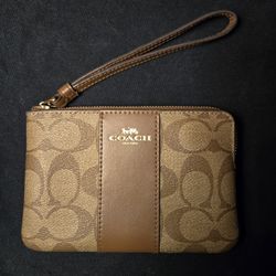 Coach Brown & Tan Wristlet Wallet