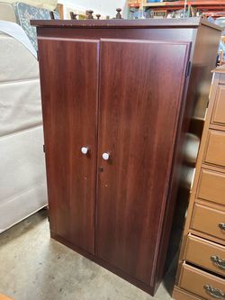 Tall Wood Storage Cabinet / Pantry With Shelves & Double Doors