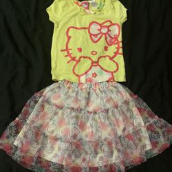 Girls Size 5T Hello Kitty Skirt And Shirt Outfit