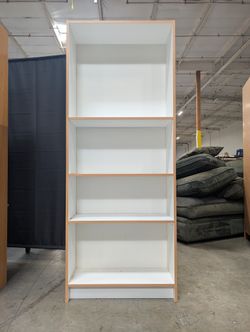 Modern White 3-Shelf Bookcase with Wood Grain Trim