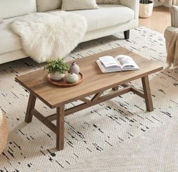 Farmhouse 43" Coffee Table, Solid Wood Center Tables for Living Room and Office, Rustic Wooden