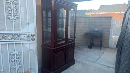 Dark Wood China Cabinet with Glass Doors