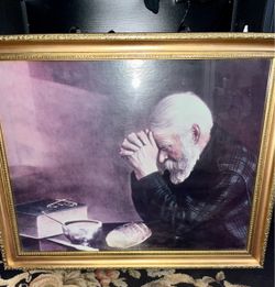 “Grace” by Eric Enstrom Framed Print Old Man Praying In Vintage Wood Frame 32x26