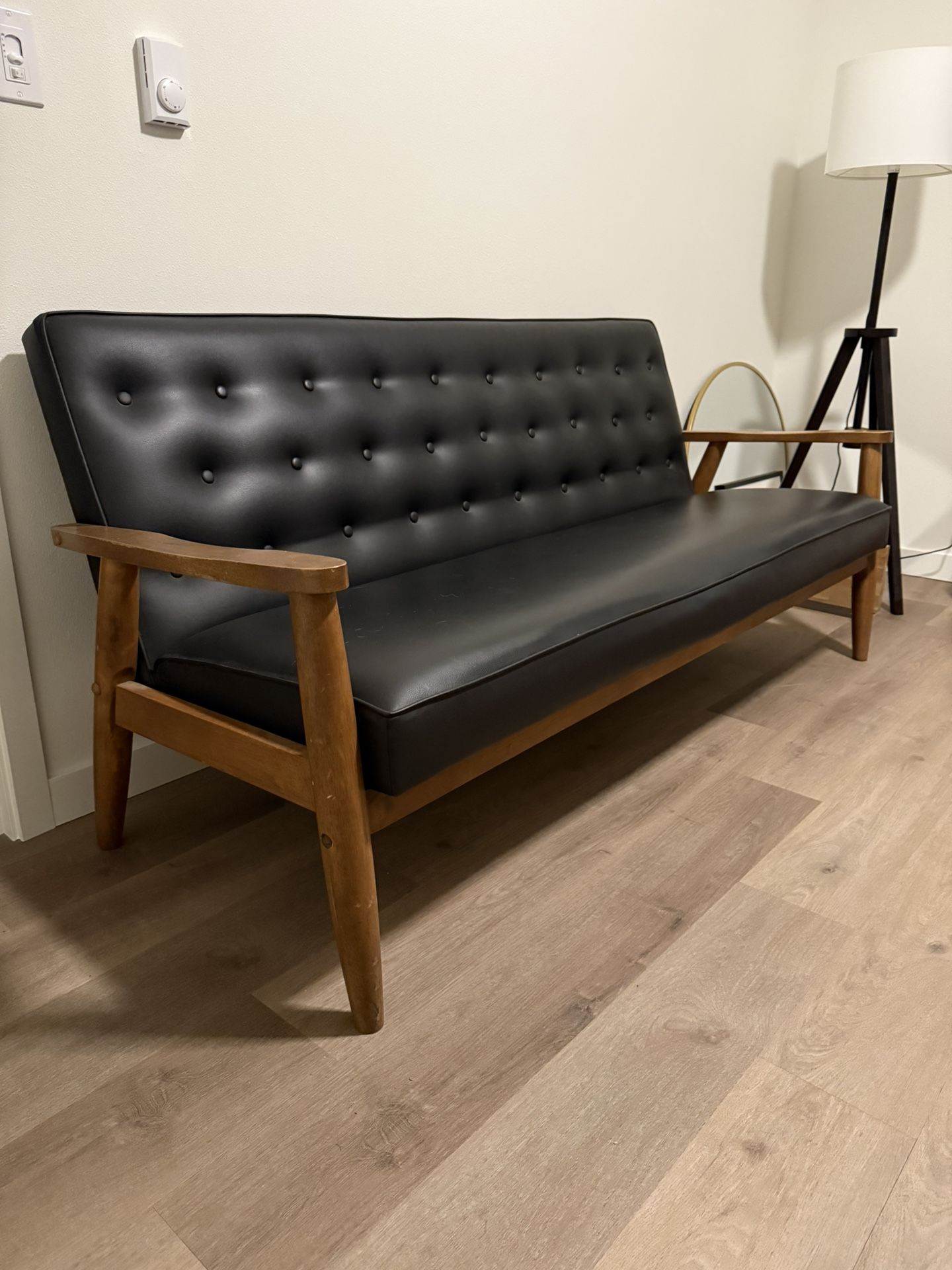 Mid Century Modern Sofa Tufted Black