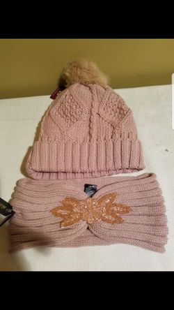 Fashionable wool hat & headband in pink