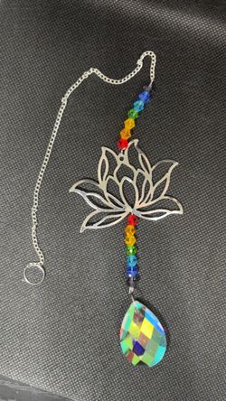 Lotus Flower Crystal Suncatcher with Chakra Beads