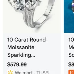 10 Carat Round Moissanite Engagement Ring 💍 D Color VVS1 GRA Certified – Diamond Tester Pass