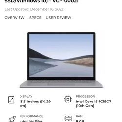 Microsoft Surface 3 1867 13.5 Inches (34.29 cm) Laptop (Core i5 10th Gen/8 GB/128 GB SSD/Windows 10) - VGY-00021