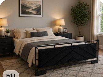 Modern Black Metal Queen Bed Frame – Footboard Only Style Platform Bed Frame