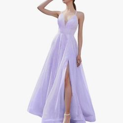 Elegant A line - V neck evening , prom dress.  New size 8 - light purple  - lilac - Free Dance!