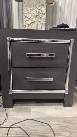 Gray 2-Drawer Nightstand with Chrome Accents